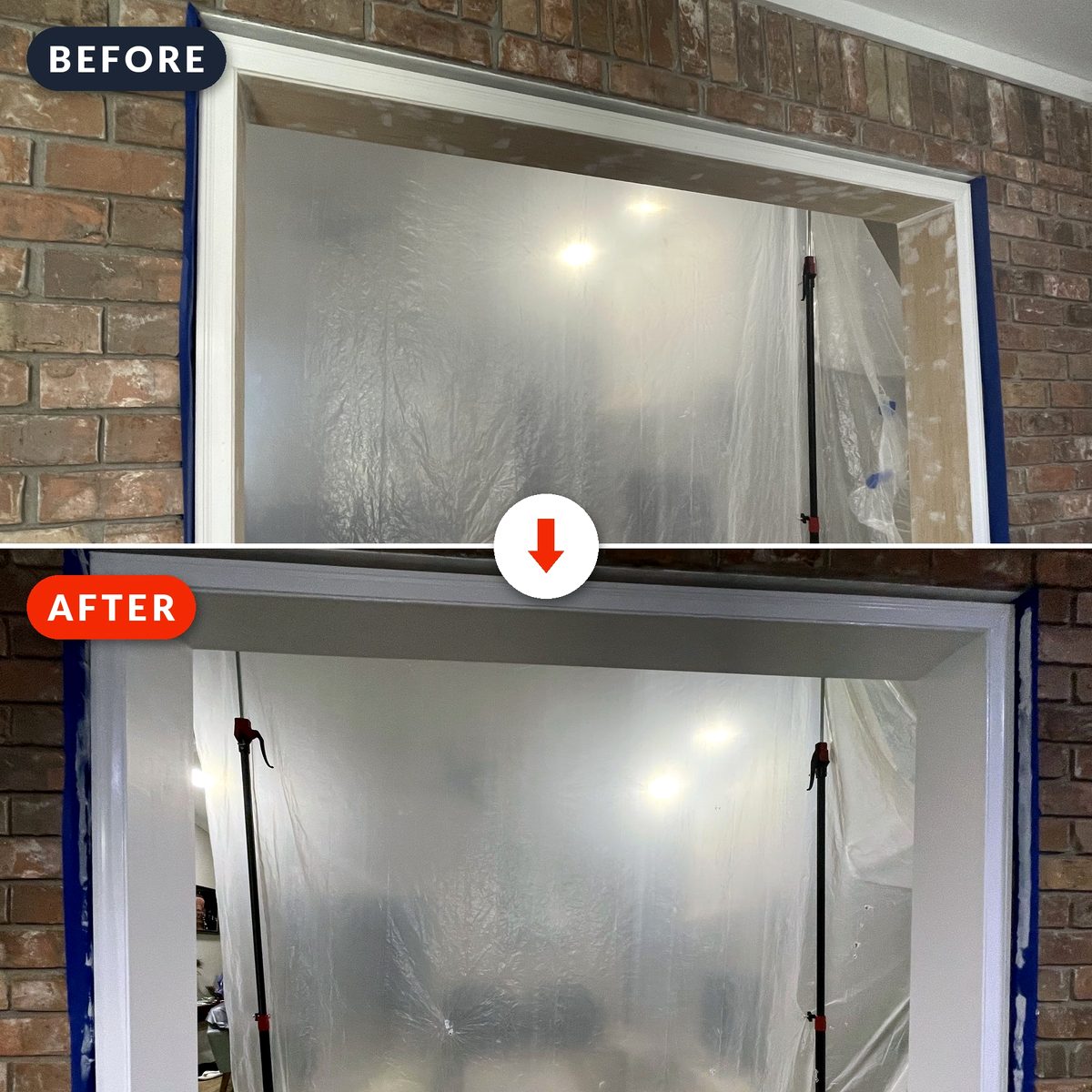 Before and after: doorway and trim prepped and repainted